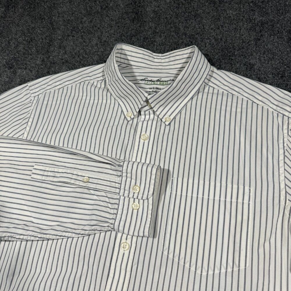 Eddie Bauer Shirt Mens L Tall Legend Wash Classic Fit Long Sleeve Cotton Stripe